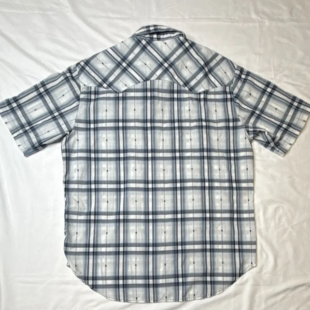 Levi's Mens Blue White Plaid Short Sleeve Pearl Button-Up Shirt Skull Graphic L